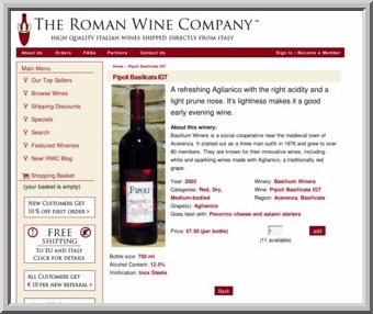 Online Italian wine store. PHP, Javascript, Zencart